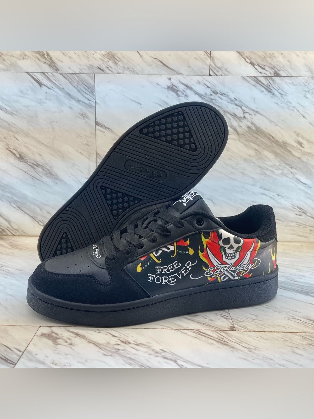 Ed Hardy Skull Flame Sneakers Men Tattoo Graphic Shoes